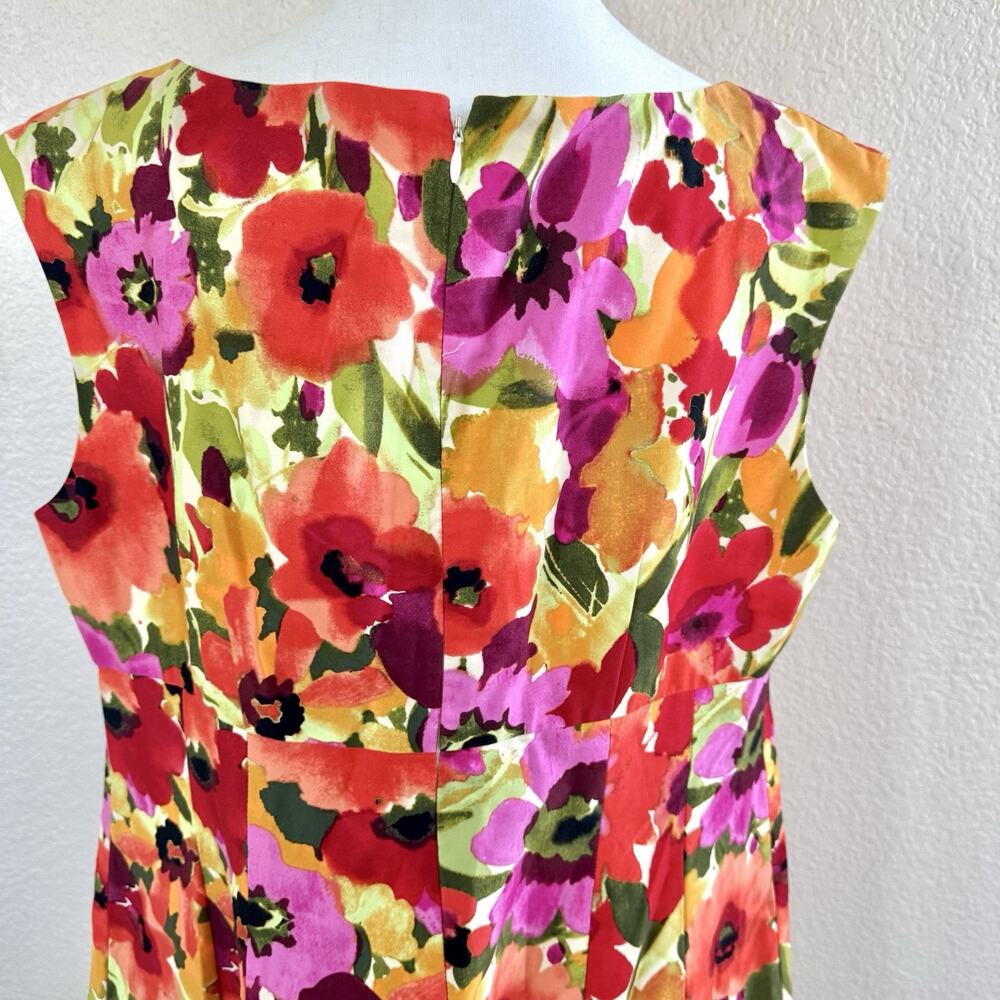 ELIZA J Sz 14 W Womens A-line Floral Pink Orange Sleeveless Summer Spring Dress - Picture 5 of 14